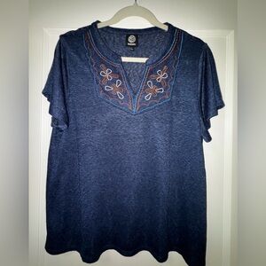 Bobeau Women's Navy Embroidered Blouse